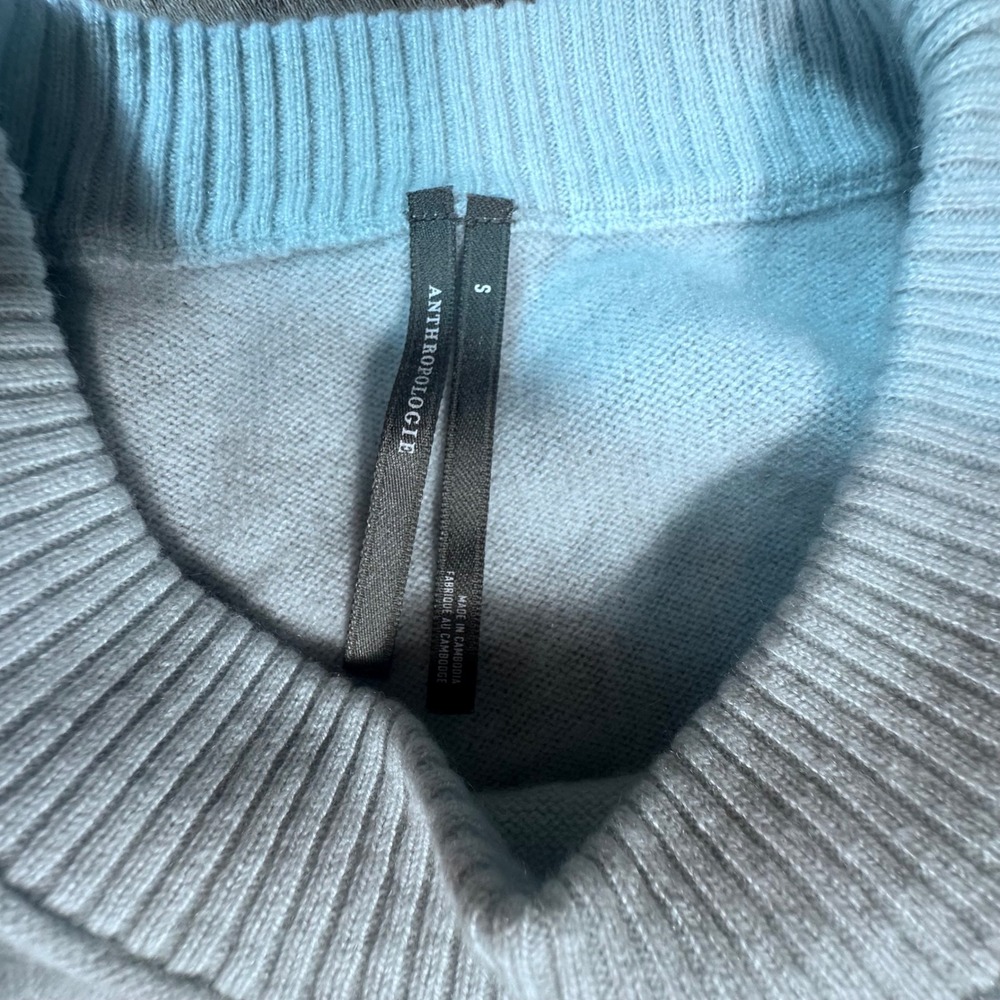 Anthropologie "The Goldie" Sweater Womens Small Blue 100% Cashmere Boxy Cropped - Picture 7 of 10